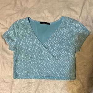 blue flower v-neck crop top